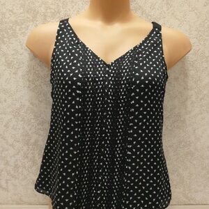 White House Black Market V-Neck Black and White Tank Floral Top